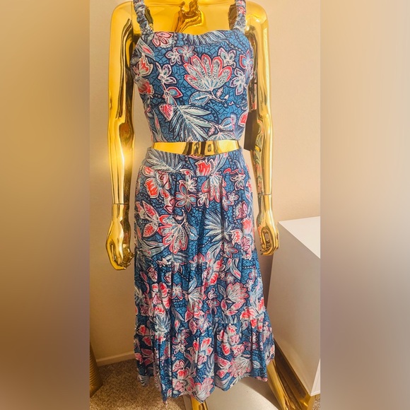 Rachel Zoe Two-Piece Tropical Flower Crop Top Skirt Set, Size Large, NWT - Picture 1 of 10